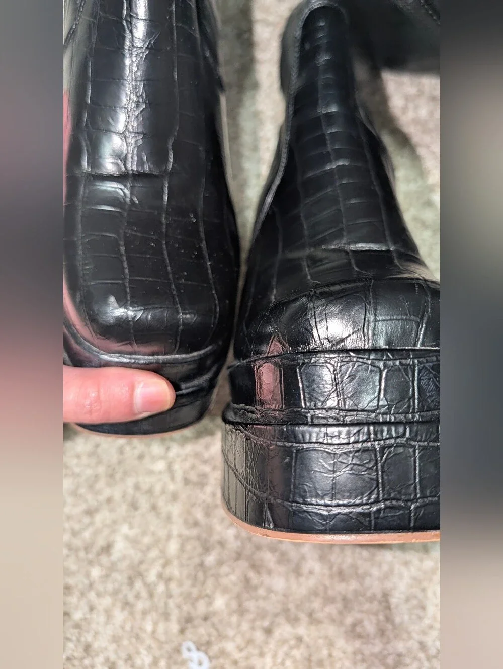 Black Croc-Embossed Platform Block Heel Boots - Women Size 6